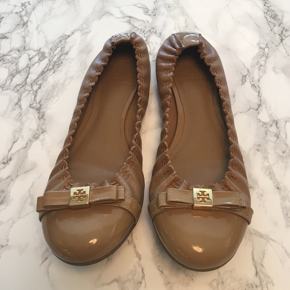 Tory Burch Brown Flats with Gold Accents